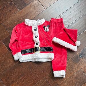 Disney Mickey Mouse Christmas Toddler Boys Velour Sweatsuit and Santa Hat